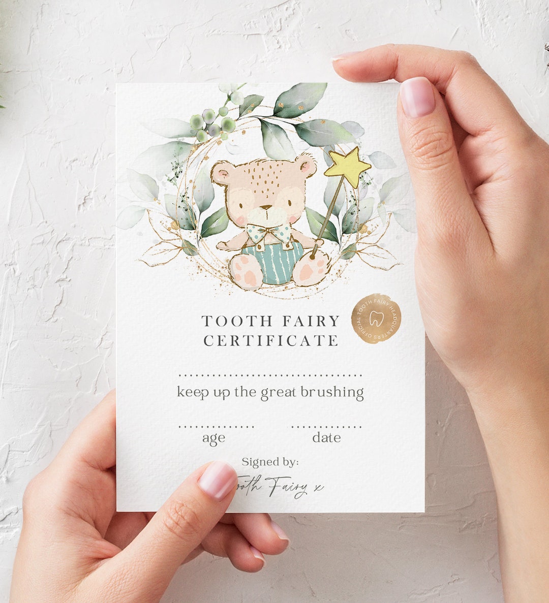 Tooth Fairy Teddy Blank Certificate Template Downloadable Printable ...