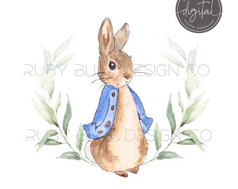 Peter Rabbit Blue Leaves PNG, Peter Rabbit, Digital Download, Printable, Blue Peter Rabbit Clipart