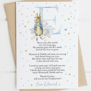 DIGITAL Personalizado Peter Rabbit Inicial Você será meu cartão de padrinho, madrinha, padrinho, padrinho, pai guia - 1 cartão