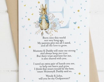 DIGITAL Personalised Bunny Rabbit Initial Will you be my Godparents card, Godmother, Godfather, Godparent, Guide parent - 1 card