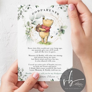 MODIFIABLES Cartes de demande pour parrain et marraine Winnie l'ourson, serez-vous mon parrain et marraine, merci parrain et marraine, modèle à personnaliser, CORJL entièrement modifiable
