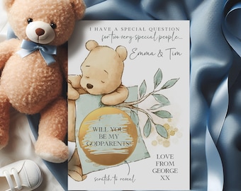 Personalised Godparent Scratch Card, Baby Bear Surprise Gift Reveal, Will You Be my Godmother Godfather Godparents