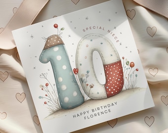 Personalised 10th Birthday Card for Niece, Birthday Card for Daughter, Granddaughter Birthday Card, Friend Birthday Card Age 10 Card