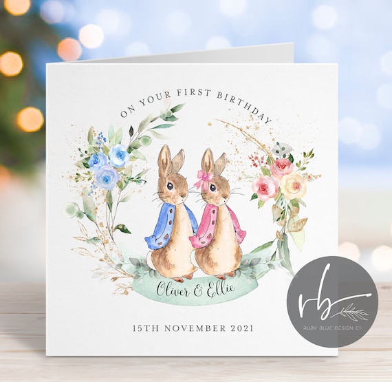 Bunny & Ellie Blue Greeting Card Bunny & Ellie Blue Greeting Card