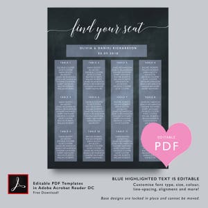CHALKBOARD Wedding Seating Chart Template, Seating Chart Printable, Seating Board, Printable, Editable PDF, Instant Download, Rustic Wedding