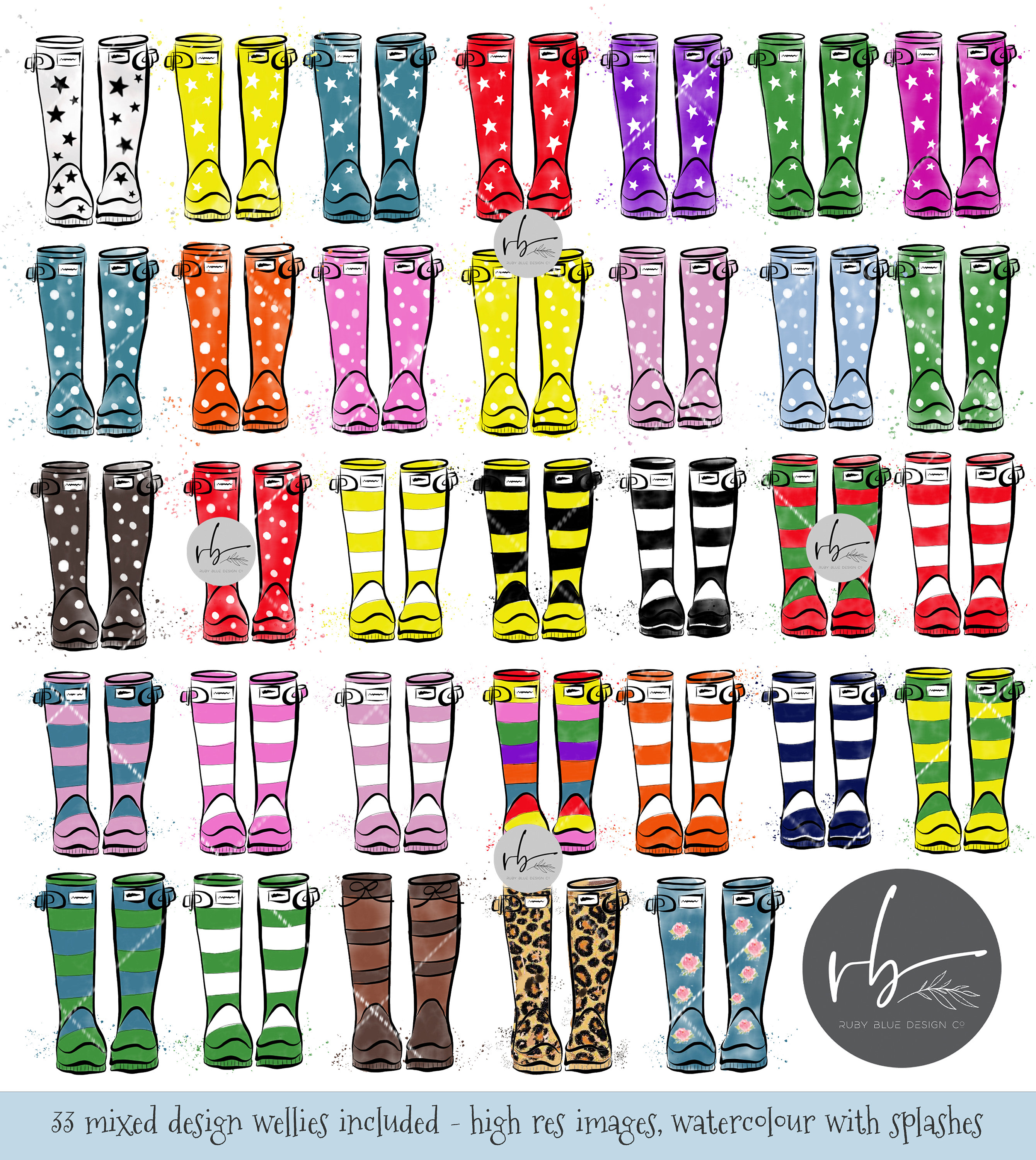 Wellies Clipart Watercolour Rainboots Welly Boot Splash Clip Etsy