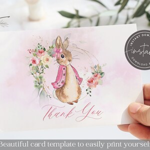 Flopsie Kaninchen Aquarell Dankeskarten, druckbar, sofortiger Download, Baby Shower, digitale Bildvorlage, Klappkarte, Peter Rabbit