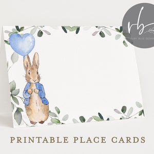 Cartões de lugar Peter Rabbit para impressão, balão, cartões de festa de aniversário, chá de bebê, barracas de comida, festa de Peter Rabbit, download instantâneo