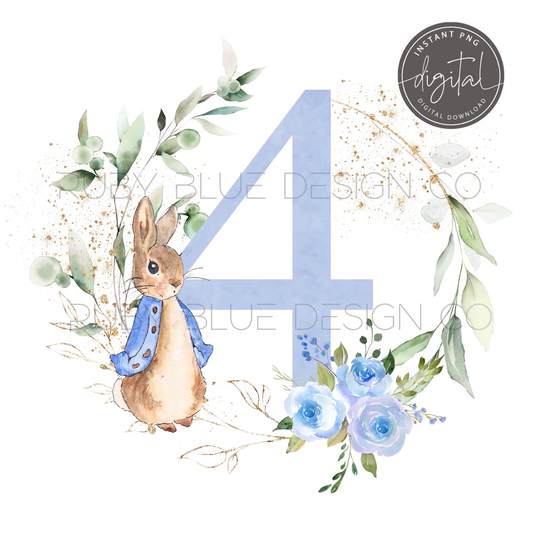 Peter Rabbit 4th Birthday PNG Peter Rabbit Blue Floral Wreath - Etsy UK