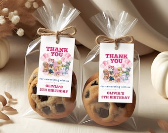 Personalised Pink Paw Party Party Gift Bag Tags, Pink Puppy Thank You Tags favour Printed