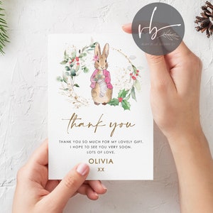DIGITAL Flopsy Hase Personalisierte Weihnachten Danke Notizkarten, Unisex Danke Weihnachten Peter Hase Danke Notizkarten, Download