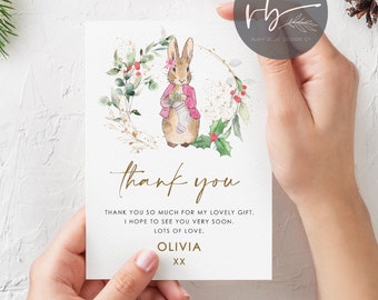 DIGITAL Flopsy Rabbit Personalised Christmas Thank You note Cards, Unisex Thank You Christmas Peter Rabbit Thank You Note Cards, Download