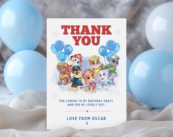 Personalised Paw Party Thank You Cards, Kids Thank You Note Cards