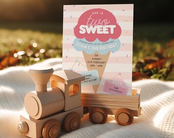 Two Sweet Birthday Invitations | Printed A6 Party Invites | Pink or Blue | Includes Rustic Kraft Envelopes