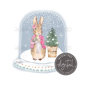 Flopsy rosa Peter Kaninchen Schnee Globus Weihnachten PNG, Peter Rabbit Design, Karte, Tag, digitaler Download, druckbare, Weihnachten