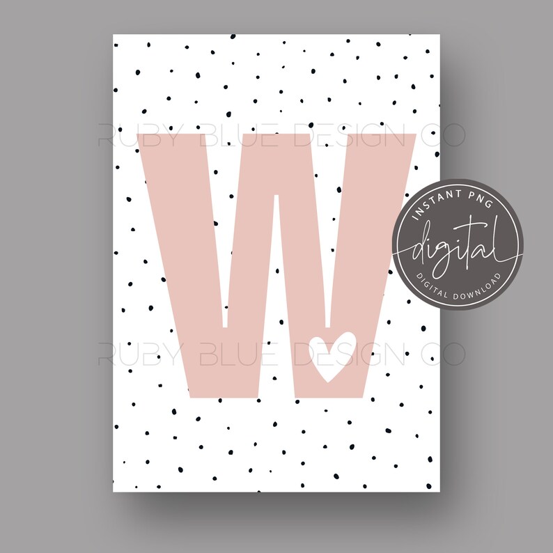 W Pink Inatial Pink Initial With Spotty Background PNG, Nursery Letter W Design, Card ...