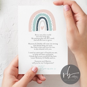DIGITAL Arco iris personalizado ¿Serás mi Padrino? tarjeta de poema, Madrina, Padrino, Padrino, Padre Guía - 1 tarjeta