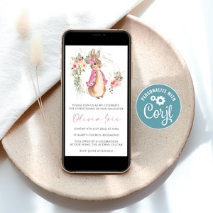 EDITIERBARE Flopsie Peter Rabbit Digital Invite, Party, Taufe, Taufe, druckbar, bearbeitbar, Instant Download Invite Template, CORJL