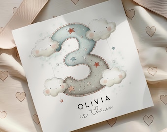 Personalised 3rd Birthday Card for Daughter Son, Birthday Card for Niece Nephew, Granddaughter Birthday Card, Grandson Age 3 Card Age Three