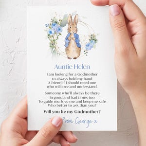Carte de poème modifiable Peter Rabbit Serez-vous mes parrains et marraines, marraine, parrain, parrain et marraine, parent guide, modèle de toile imprimable