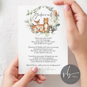 DIGITAL Bosque personalizado ¿Serás mi Padrino? tarjeta de poema, Madrina, Padrino, Padrino, Padre guía - 1 tarjeta