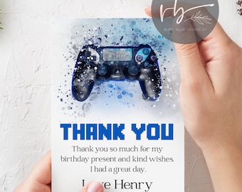 Digital Gamer Personalised Thank You Cards, Thank You Note Cards, Gaming Controller Trendy Thank You Note Cards, Envelopes Included