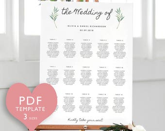 Wedding Seating Chart Template, Seating Chart Printable, Printable, Editable PDF, Instant Download, Rustic Wedding
