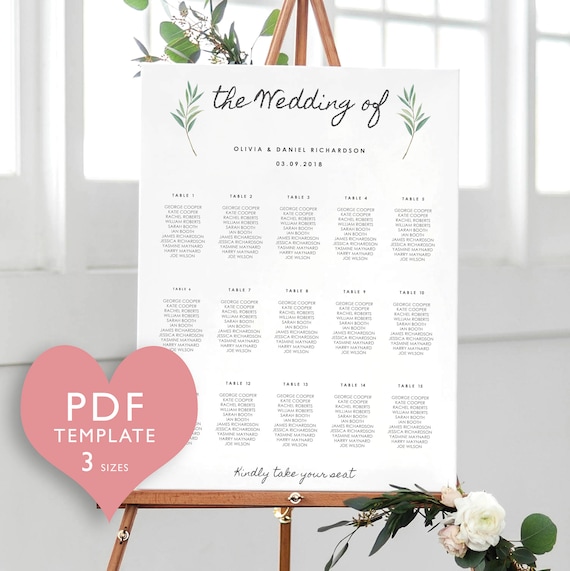 Wedding Seating Chart Template Seating Chart Printable | Etsy