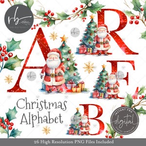 RED CHRISTMAS Alphabet Aquarell Alphabet PNG Santa Weihnachtsmann Clipart Weihnachten Digital Download Printable