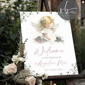 DIGITAL Angel Girl Personalised Welcome Sign Christening Sign, Baptism Kids Sign, Angel Print, Baby