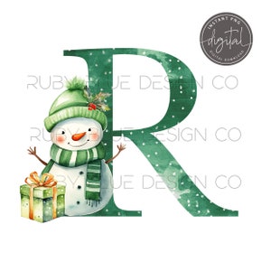 CHRISTMAS Alphabet Watercolour Alphabet PNG Snowman Clipart Christmas Graphics Digital Download Printable