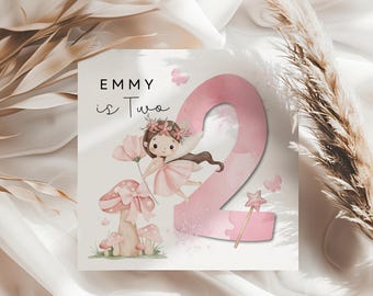 2nd Birthday Card Girl, Second Birthday Card For Girl, Fairy Princess Personalised 2nd Birthday Card, Pink 2nd Birthday Card