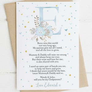 Personalised Will you be my Godparents cards, Godmother, Godfather, Godparent, Guide parent - 1 Card Only