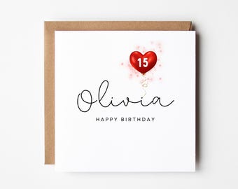 Any Age Birthday Balloon Card, Minimalist Birthday, Friend, Milestone card, Wife, Daughter, Son, Personalised Name Birthday Card, Mum, Gran