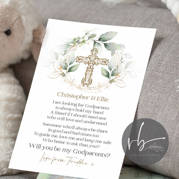 DIGITAL Personalised  Christening Cross Poem Will you be my Godparents card, Godmother, Godfather, Godparent, Guide parent