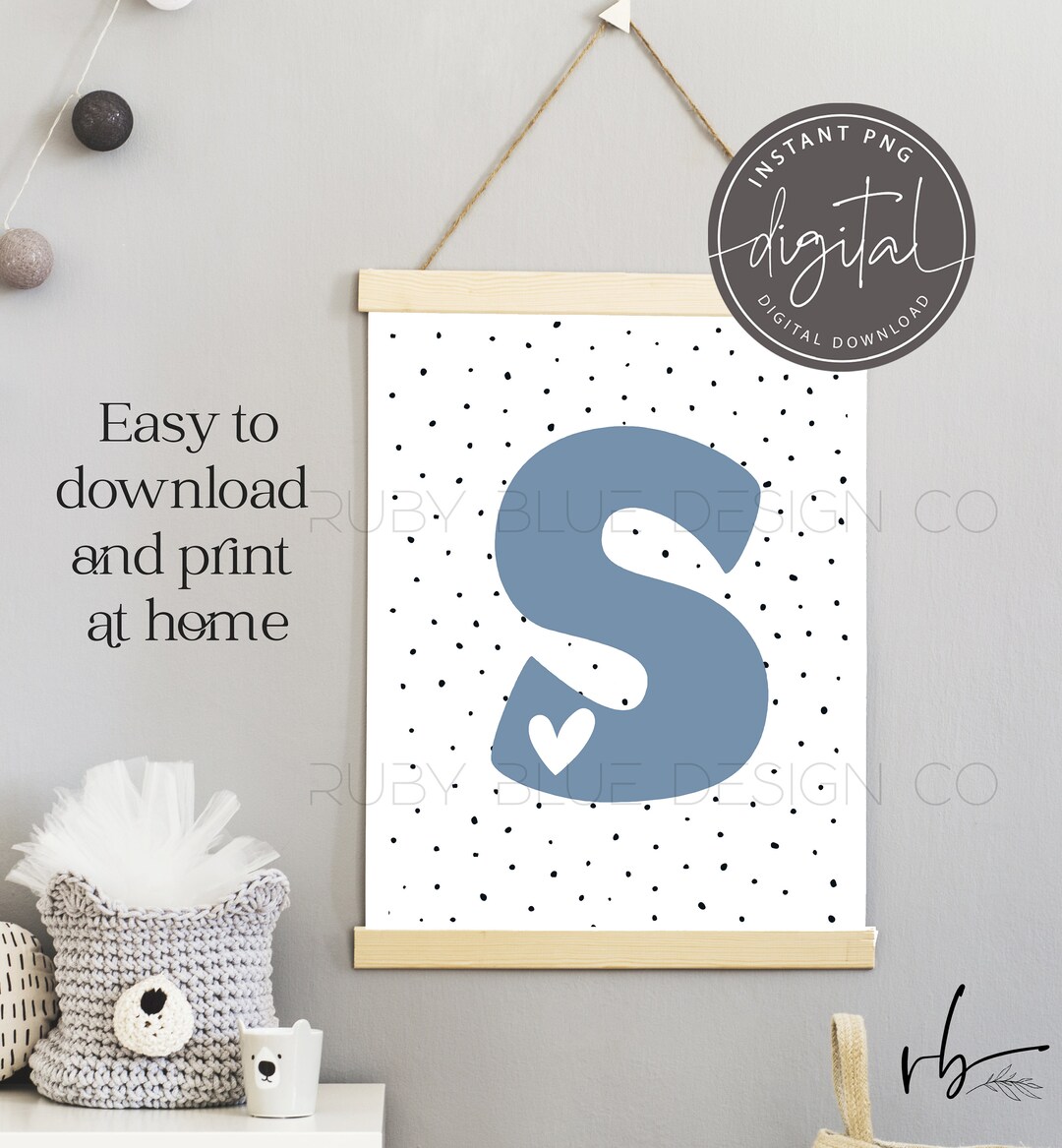 Initial S Colour In Blue Initial With Spot Background PNG, Nursery Letter S Design, Card ...