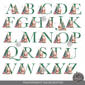 Alfabeto de acuarela de Papá Noel de NAVIDAD Alfabeto PNG Clipart de Papá Noel Gráficos navideños Descarga digital Imprimible