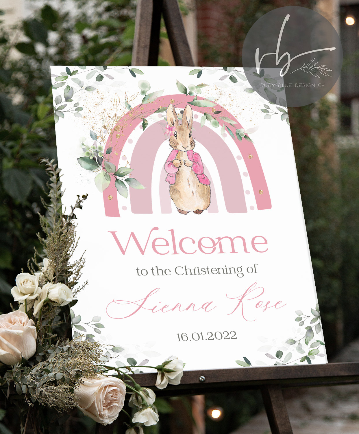 Rabbit Rabbit Rabbit Welcome December DIGITAL Personalised Rainbow Bunny Rabbit Welcome Sign Christening ...