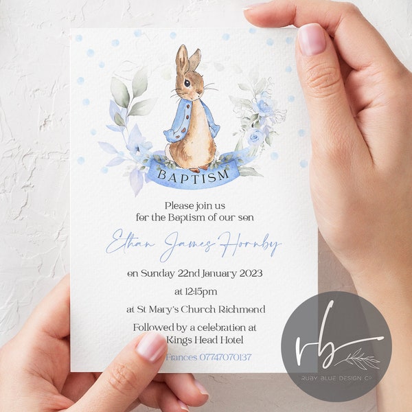 Digital Peter Rabbit  Personalised Christening Invitations, Baptism Invitations | Naming Day Invitations | Peter Rabbit, digital download