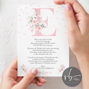 Initiale florale rose personnalisée numérique Serez-vous mes parrains et marraines, marraine, parrain, parrain et marraine, parent guide - 1 carte