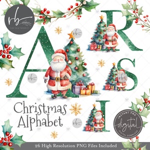 KERST alfabet aquarel alfabet PNG kerstman kerstman clipart kerst graphics digitale download afdrukbare