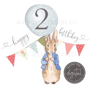 Peter Hase 2. Geburtstag PNG, Peter Hase Ballon Wimpeldesign, Karte, Tag, digitaler Download, druckbar, Geburtstagskarte, Tag, Party tasche