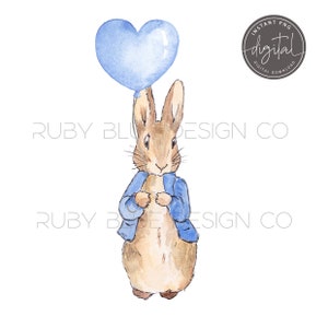 Peter Rabbit Blue Heart Balloon PNG, Peter Rabbit, Download digitale, Stampabile, Palloncino Blu