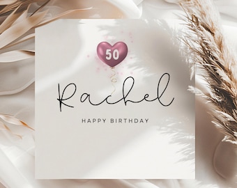 50th Birthday Card, 50 Today, Personalised Happy 50th Birthday, 50 Balloon, Milestone Birthday, Fifty, 50