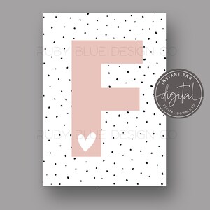 Roze Initial met Spotty Achtergrond PNG, Nursery Letter F Design, Kaart, Tag, Digitale Download, Afdrukbaar, Nursery Decor Print