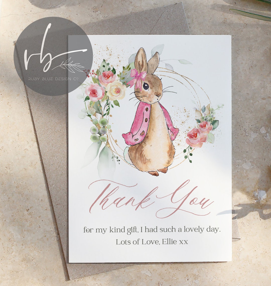 Personalised Pink Bunny Rabbit Thank You Cards, Pack of 10, Thank You ...