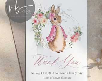 Personalised Flopsy Pink Peter Rabbit Thank You Cards, pack of 10, Thank You Note Cards