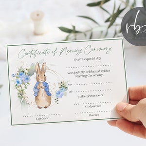 Plantilla de certificado de ceremonia de nombramiento de Peter Rabbit Rainbow Certificado de ceremonia de nombramiento de padrinos del día del nombramiento imprimible y descargable
