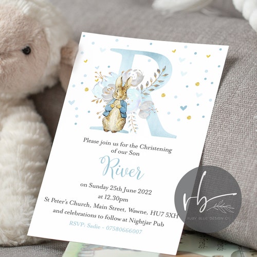 Personalised Peter Rabbit Rainbow Christening Invitations Etsy