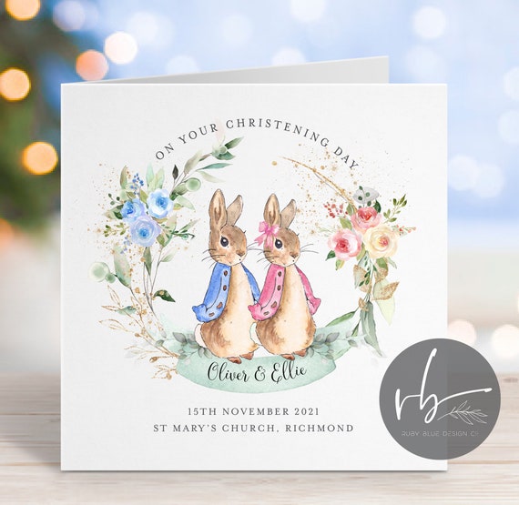 Bunny & Ellie Blue Greeting Card Bunny & Ellie Blue Greeting Card